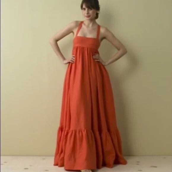 J. Crew Dresses & Skirts - J Crew Talitha Orange 100% Linen Full Maxi Dress Size 10